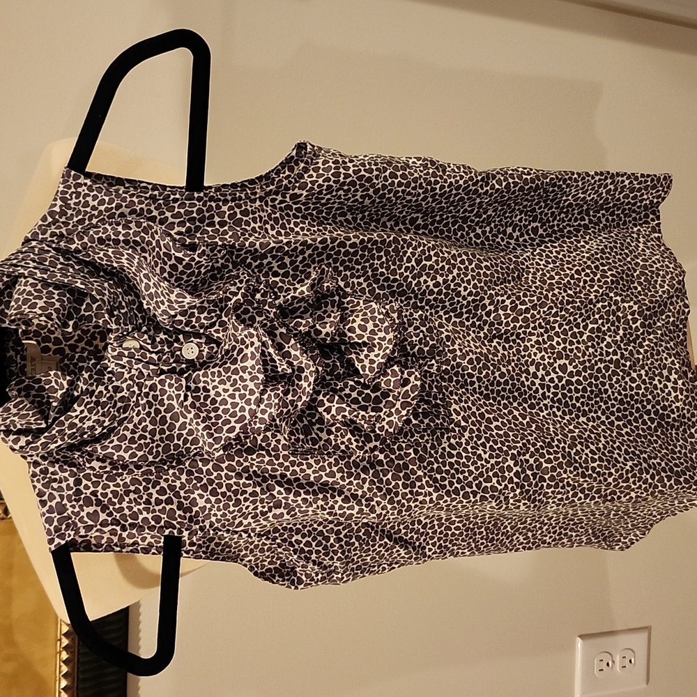 J. CREW Ruffle front silk top with stand up ruffle collar
